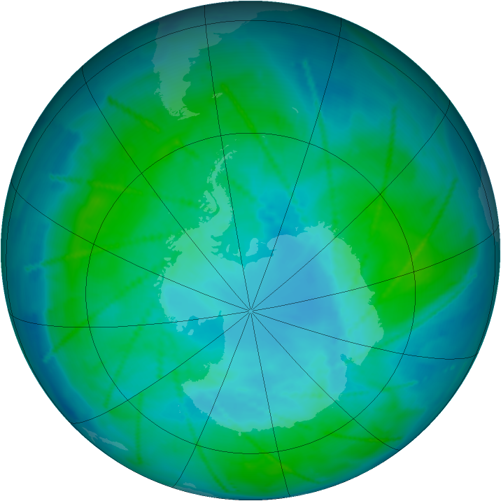 Antarctic ozone map for 20 January 2011